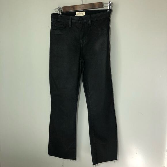 L’agence womens 25 Kendra high rise crop flare noir coated raw hem jeans shimmer - Picture 1 of 10